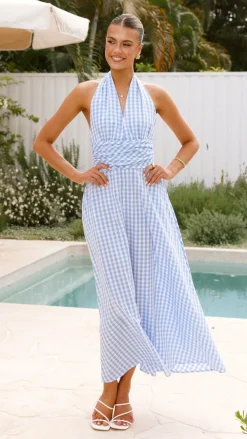 Amore Agencies Sale Dresses^Brydie Halter Maxi Dress - Gingham Light Blue