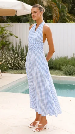 Amore Agencies Sale Dresses^Brydie Halter Maxi Dress - Gingham Light Blue