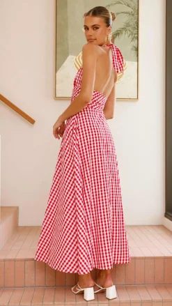 Amore Agencies Sale Dresses|Event Ready Dresses^Brydie Halter Maxi Dress - Gingham Red