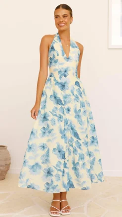 SASHA (BNE) Sale Dresses^Bryony Halter Neck Maxi Dress - Yellow/Blue Floral