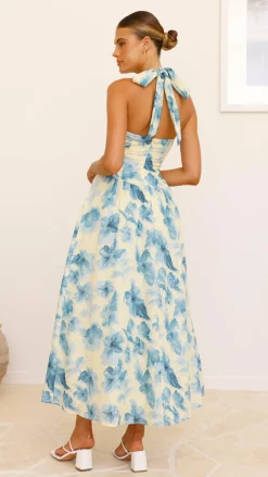SASHA (BNE) Sale Dresses^Bryony Halter Neck Maxi Dress - Yellow/Blue Floral