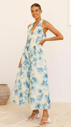 SASHA (BNE) Sale Dresses^Bryony Halter Neck Maxi Dress - Yellow/Blue Floral
