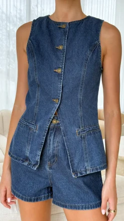 Alive Girl The Denim Edit|Sets^Cairo Denim Vest - Dark Mid
