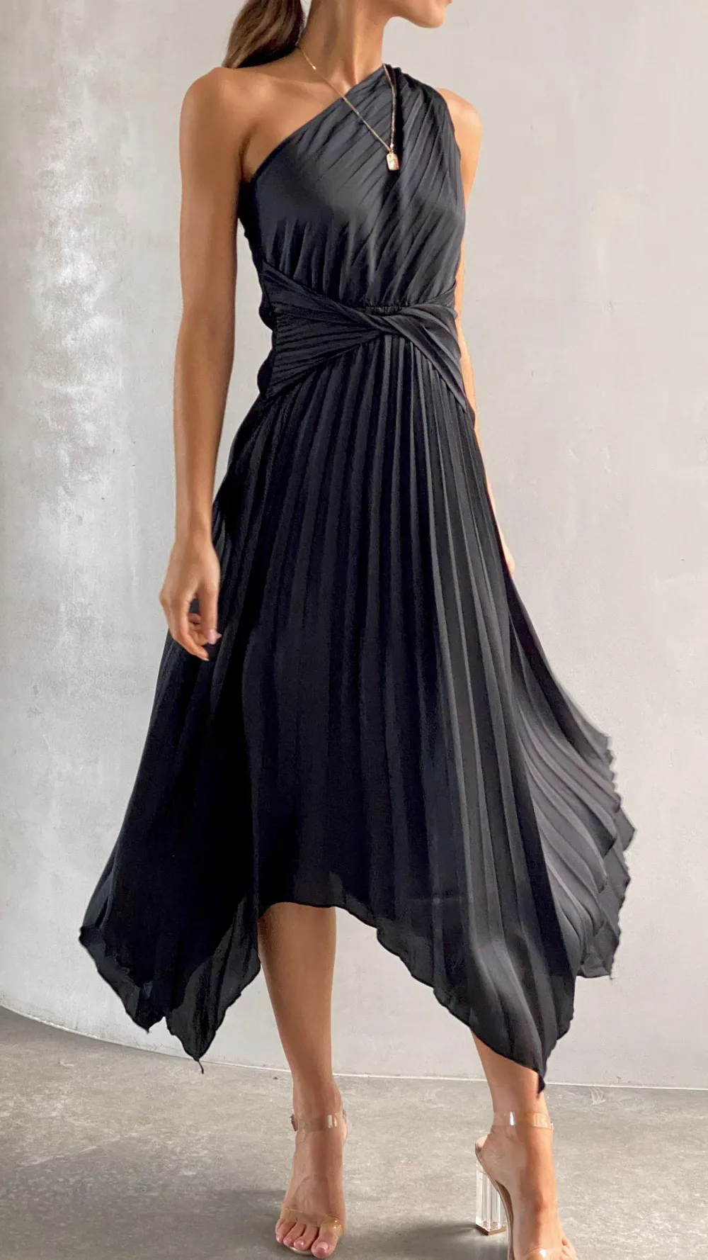 Reverse Sale Evening|Sale Dresses^Cali One Shoulder Midi Dress - Black
