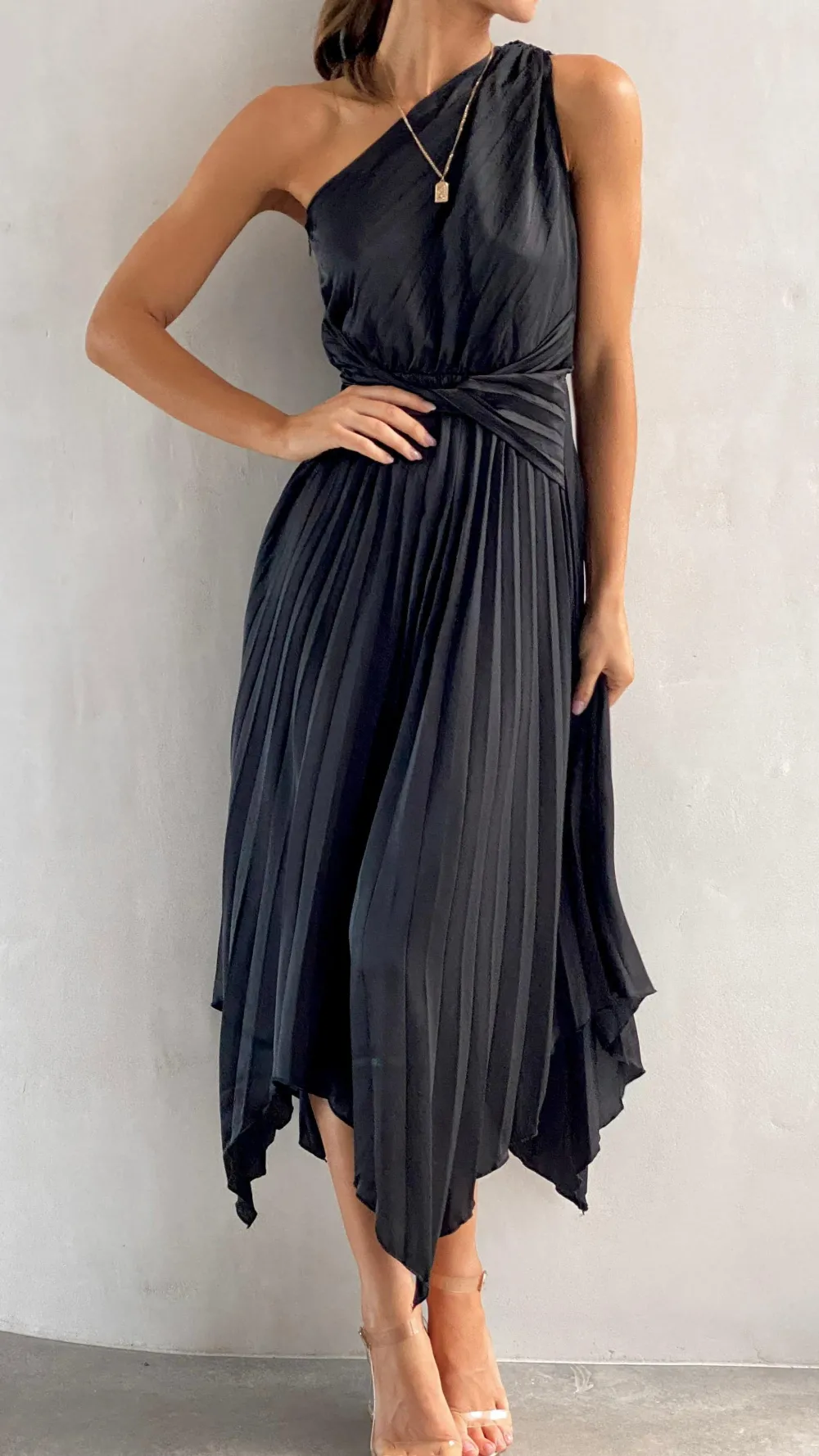 Reverse Sale Evening|Sale Dresses^Cali One Shoulder Midi Dress - Black
