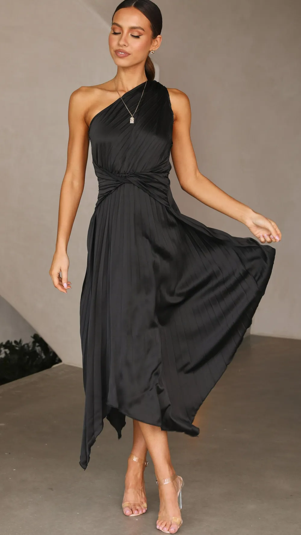 Reverse Sale Evening|Sale Dresses^Cali One Shoulder Midi Dress - Black