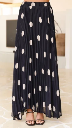 Main St Sets|Bottoms^Cambree Peplum Top and Maxi Skirt Set - Black / Beige Polka Dot