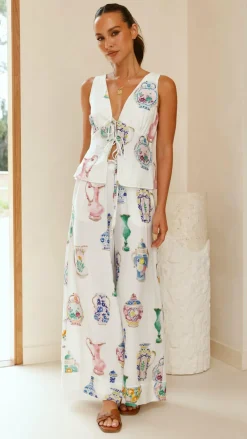 Iris Maxi Sets|Tops^Candella Tie Front Top - Vase Print