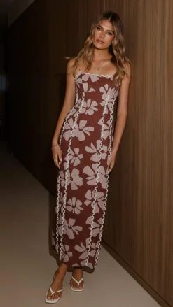 LILYWHYT Dresses|Midi^Carlia Midi Dress - Brown Daylillies