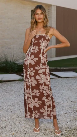 LILYWHYT Dresses|Midi^Carlia Midi Dress - Brown Daylillies