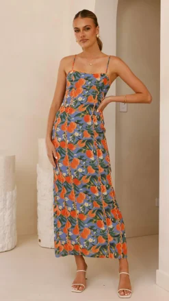 LILYWHYT Dresses|Midi^Carlia Midi Dress - Orange Print