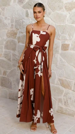 Style State Jumpsuits^Carson Front Spilt Strapless Jumpsuit - Merlot Floral