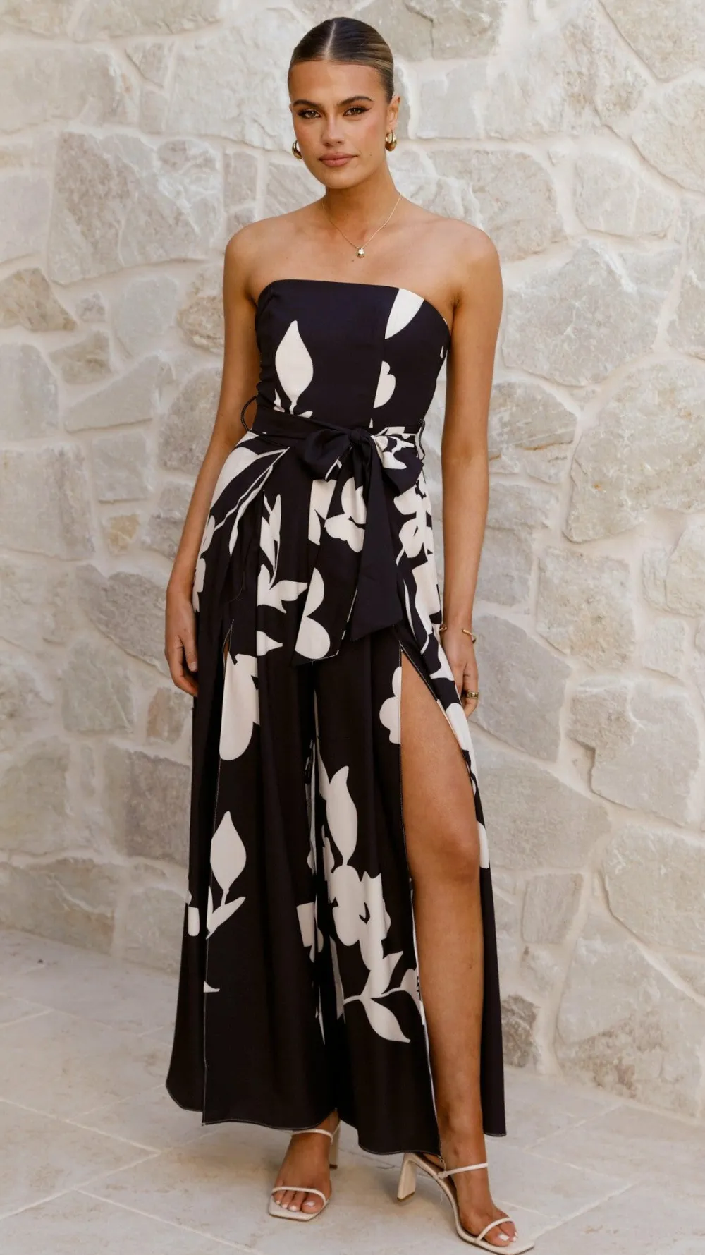 Style State Jumpsuits^Carson Front Split Strapless Jumpsuit - Black Floral