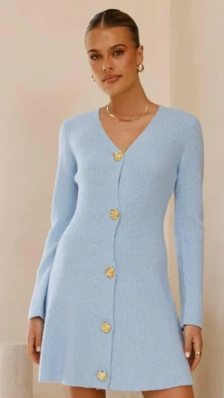 SASHA (BNE) Knit Dresses|Knitwear^Catarina Long Sleeve Mini Dress - Blue
