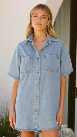 By Frankie Denim Dress Edit|The Denim Edit^Chaney Button Up Mini Dress - Medium Denim