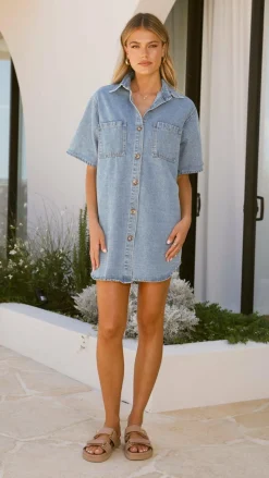 By Frankie Denim Dress Edit|The Denim Edit^Chaney Button Up Mini Dress - Medium Denim
