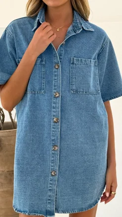 By Frankie Denim Dress Edit|The Denim Edit^Chaney Button Up Mini Dress - Medium Denim