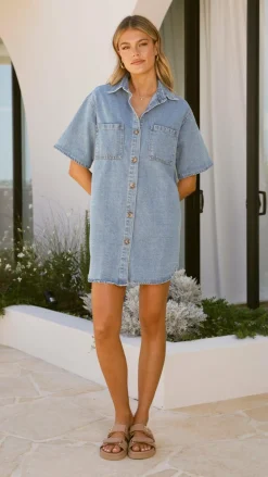 By Frankie Denim Dress Edit|The Denim Edit^Chaney Button Up Mini Dress - Medium Denim