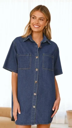 By Frankie Denim Dress Edit|The Denim Edit^Chaney Button Up Mini Dress - Dark Denim