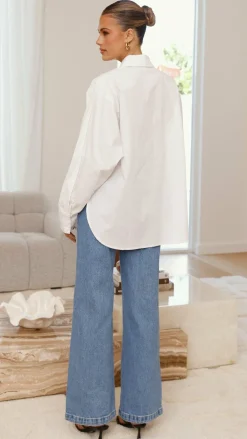 YH AND CO Tops^Charla Button Up Poplin Top - White