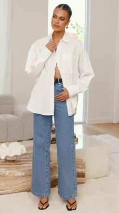 YH AND CO Tops^Charla Button Up Poplin Top - White