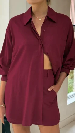 YH AND CO Sets|Tops^Charla Button Up Top - Burgundy