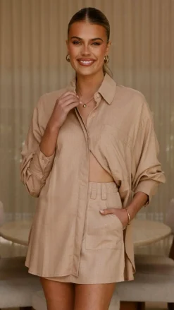 YH AND CO Sets|Tops^Charla Button Up Top - Mocha