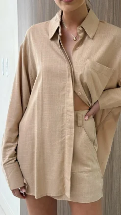 YH AND CO Sets|Tops^Charla Button Up Top - Mocha