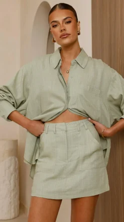 YH AND CO Sets|Tops^Charla Button Up Top - Sage