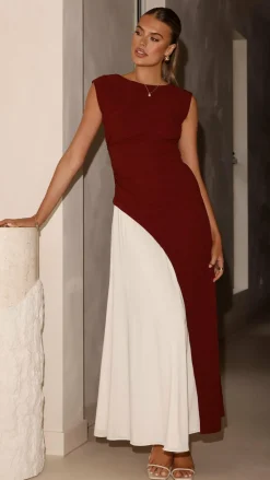 Main St Dresses|Midi^Charlotte Contrast Midi Dress - Wine/White