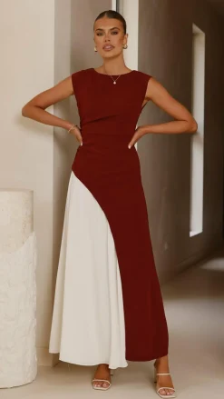 Main St Dresses|Midi^Charlotte Contrast Midi Dress - Wine/White