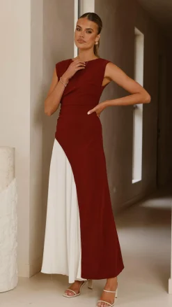 Main St Dresses|Midi^Charlotte Contrast Midi Dress - Wine/White
