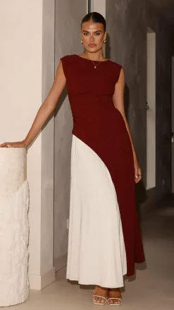 Main St Dresses|Midi^Charlotte Contrast Midi Dress - Wine/White