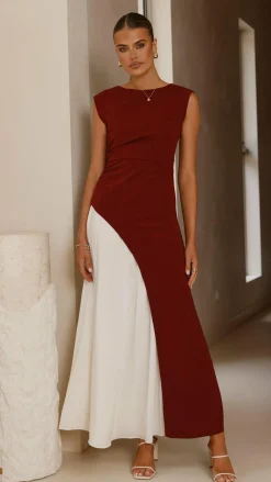 Main St Dresses|Midi^Charlotte Contrast Midi Dress - Wine/White