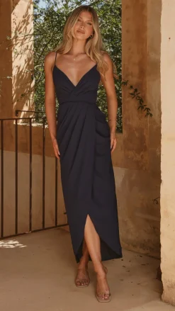 LILYWHYT Mi Amore|Dresses^Charlotte Draped Maxi Dress - Navy