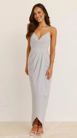 LILYWHYT Sale Evening|Sale Dresses^Charlotte Draped Maxi Dress - Silver
