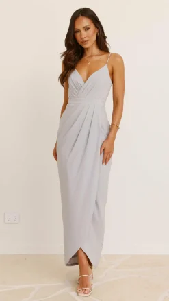LILYWHYT Sale Evening|Sale Dresses^Charlotte Draped Maxi Dress - Silver