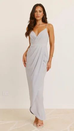 LILYWHYT Sale Evening|Sale Dresses^Charlotte Draped Maxi Dress - Silver