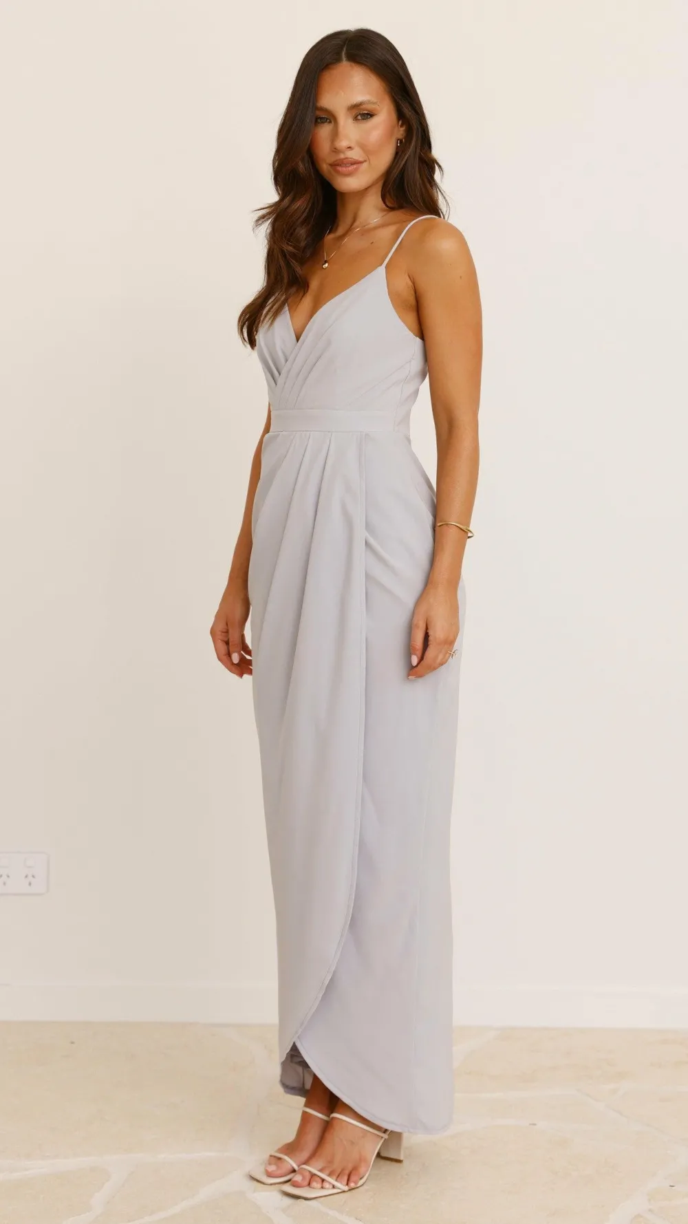 LILYWHYT Sale Evening|Sale Dresses^Charlotte Draped Maxi Dress - Silver