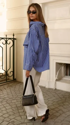 Main St Tops^Ciel Oversized Long Sleeve Shirt - Dark Blue