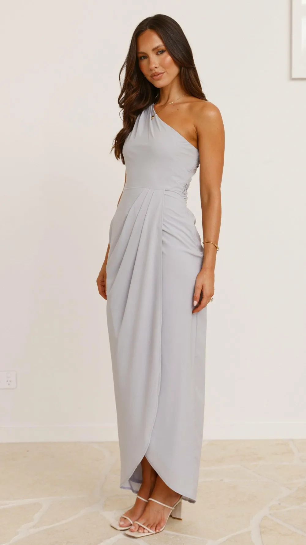 LILYWHYT Sale Evening|Sale Dresses^Clara One Shoulder Maxi Dress - Silver