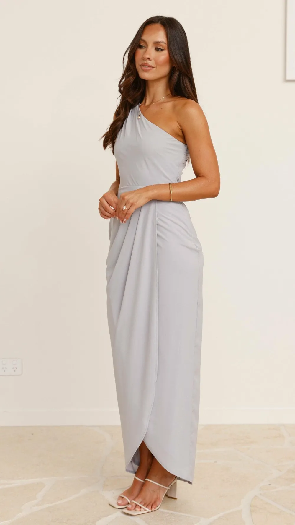 LILYWHYT Sale Evening|Sale Dresses^Clara One Shoulder Maxi Dress - Silver