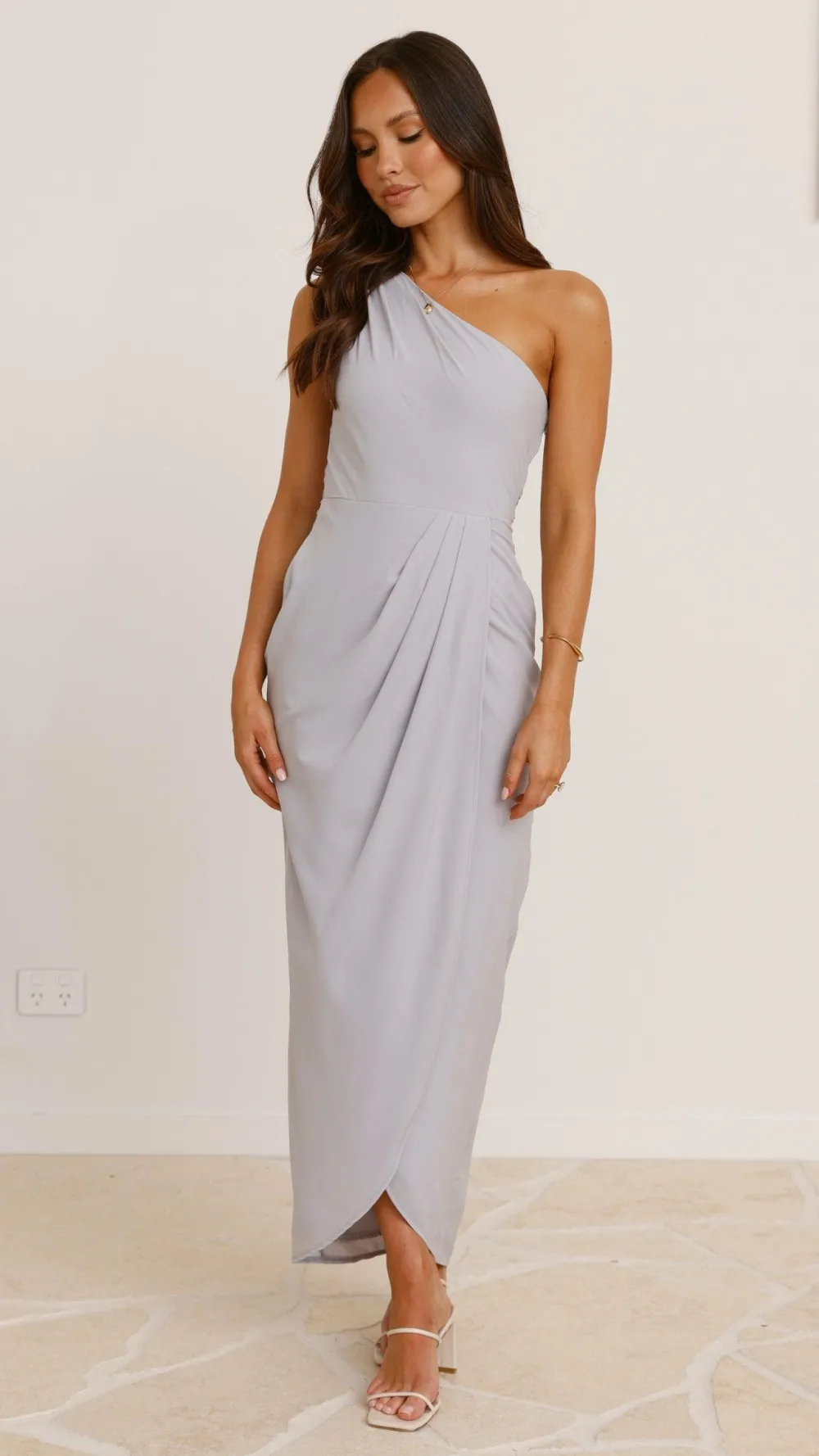 LILYWHYT Sale Evening|Sale Dresses^Clara One Shoulder Maxi Dress - Silver