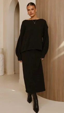 Burans Knitwear|Knitwear^Cohen Knit Midi Skirt - Black