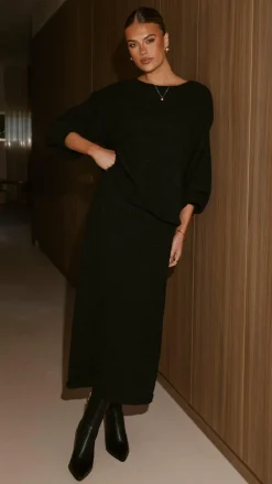 Burans Knitwear|Knitwear^Cohen Knit Midi Skirt - Black