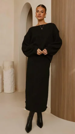 Burans Knitwear|Knitwear^Cohen Knit Midi Skirt - Black