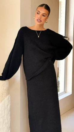 Burans Knitwear|Knitwear^Cohen Knit Midi Skirt - Black