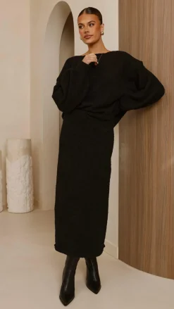 Burans Knitwear|Knitwear^Cohen Knit Midi Skirt - Black