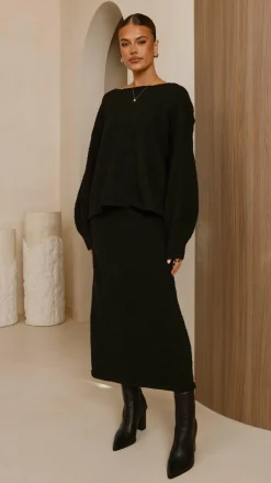 Burans Knitwear|Knitwear^Cohen Knit Midi Skirt - Black