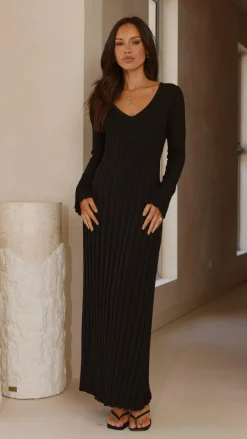 Burans Knit Dresses|Knitwear^Cyra Long Sleeve Maxi Dress - Black